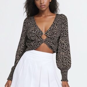 Reset Womens Cropped Ditsy Floral Long Sleeve Bouse Size Mediium